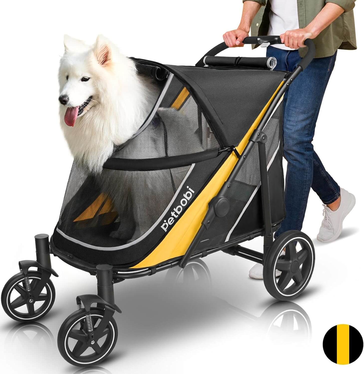 Petbobi Easy Fold Dual Entry Dog Stroller, Medium & Large Dogs