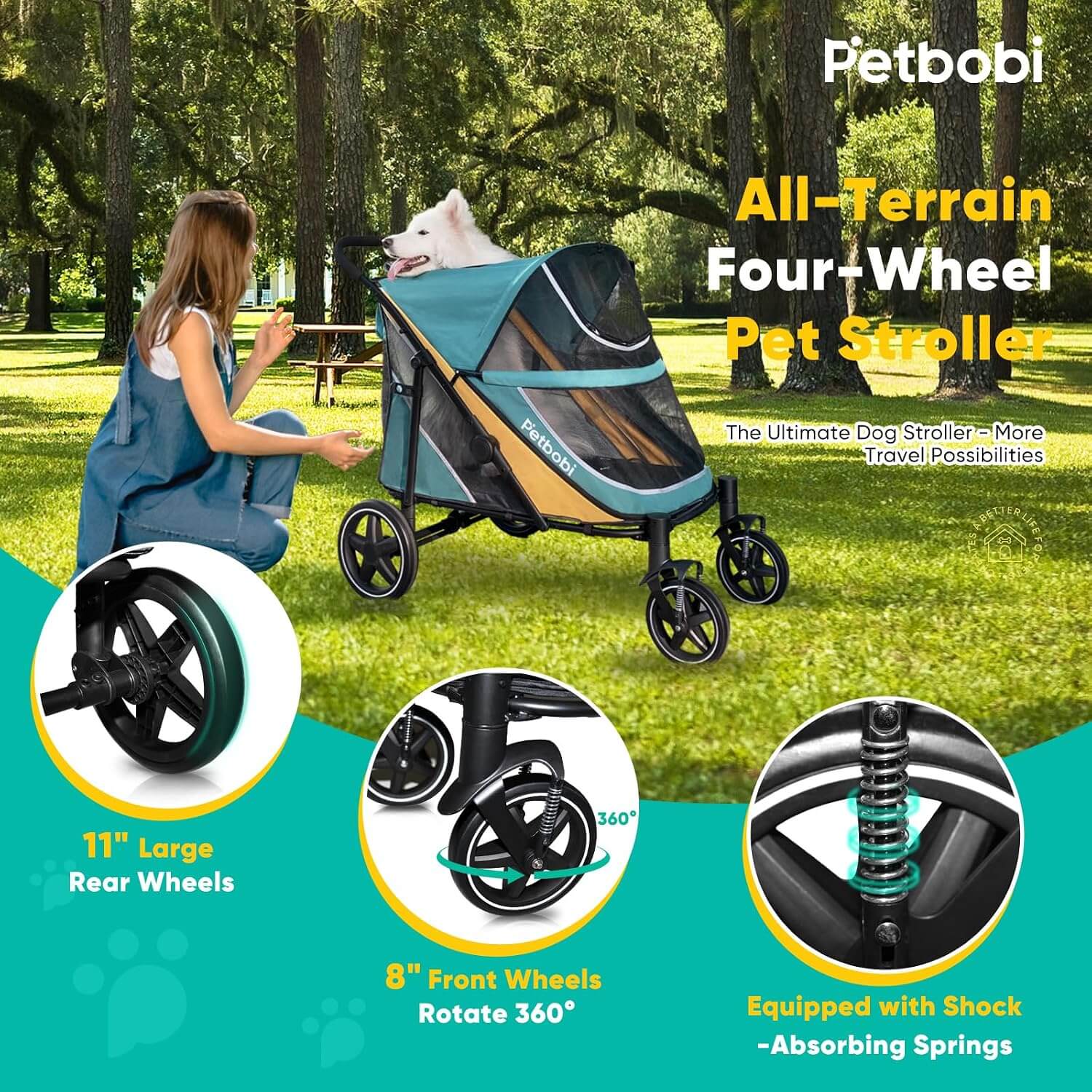 Petbobi Easy Fold Dual Entry Dog Stroller, Medium & Large Dogs