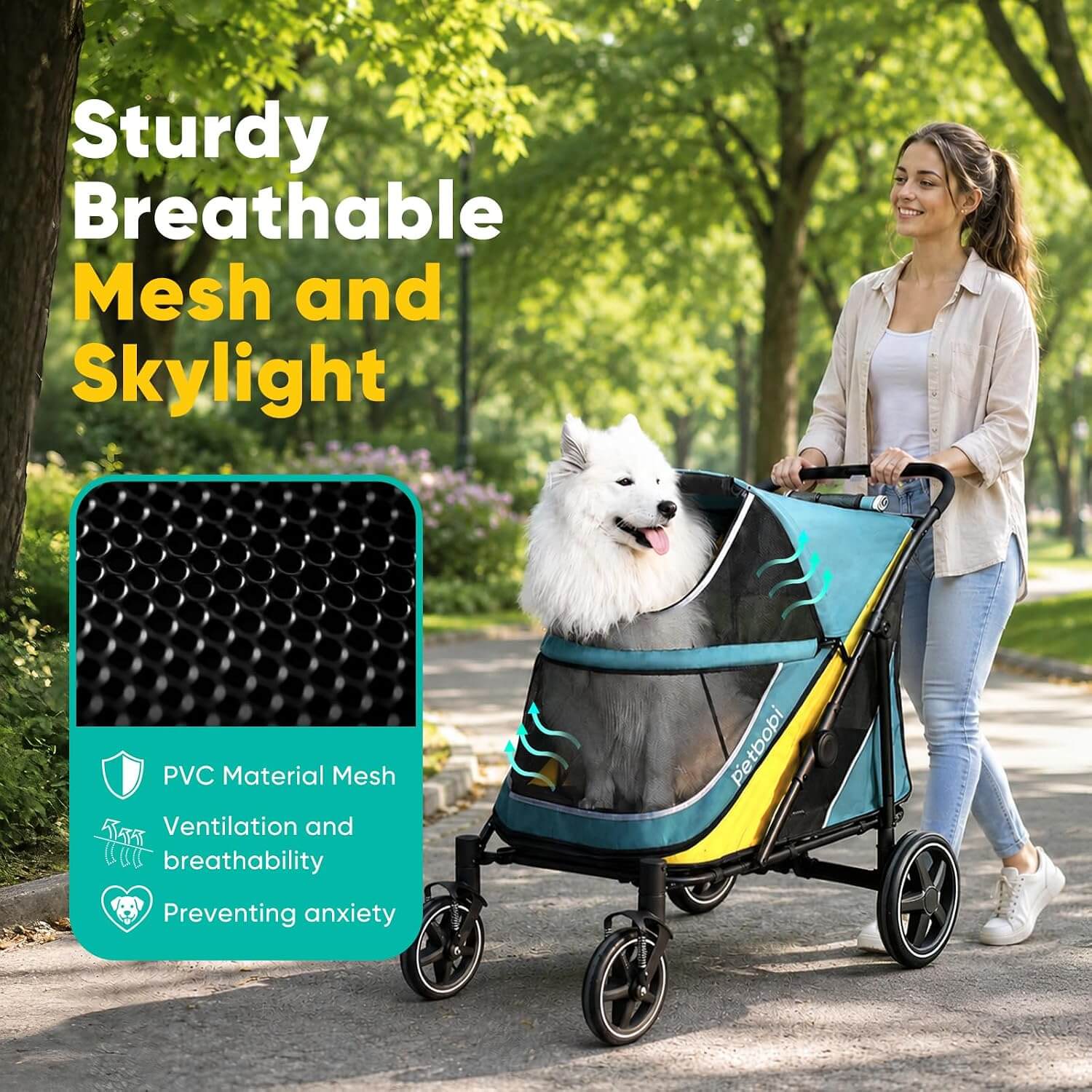 Petbobi Easy Fold Dual Entry Dog Stroller, Medium & Large Dogs