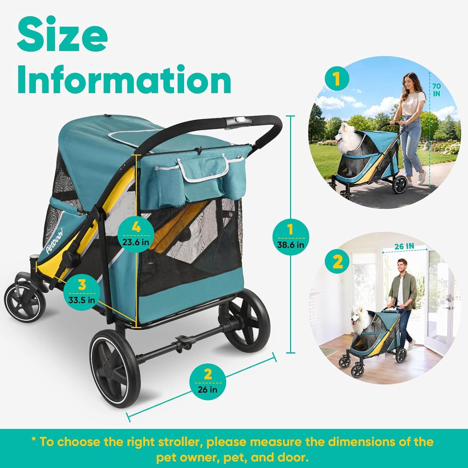 Petbobi Easy Fold Dual Entry Dog Stroller, Medium & Large Dogs