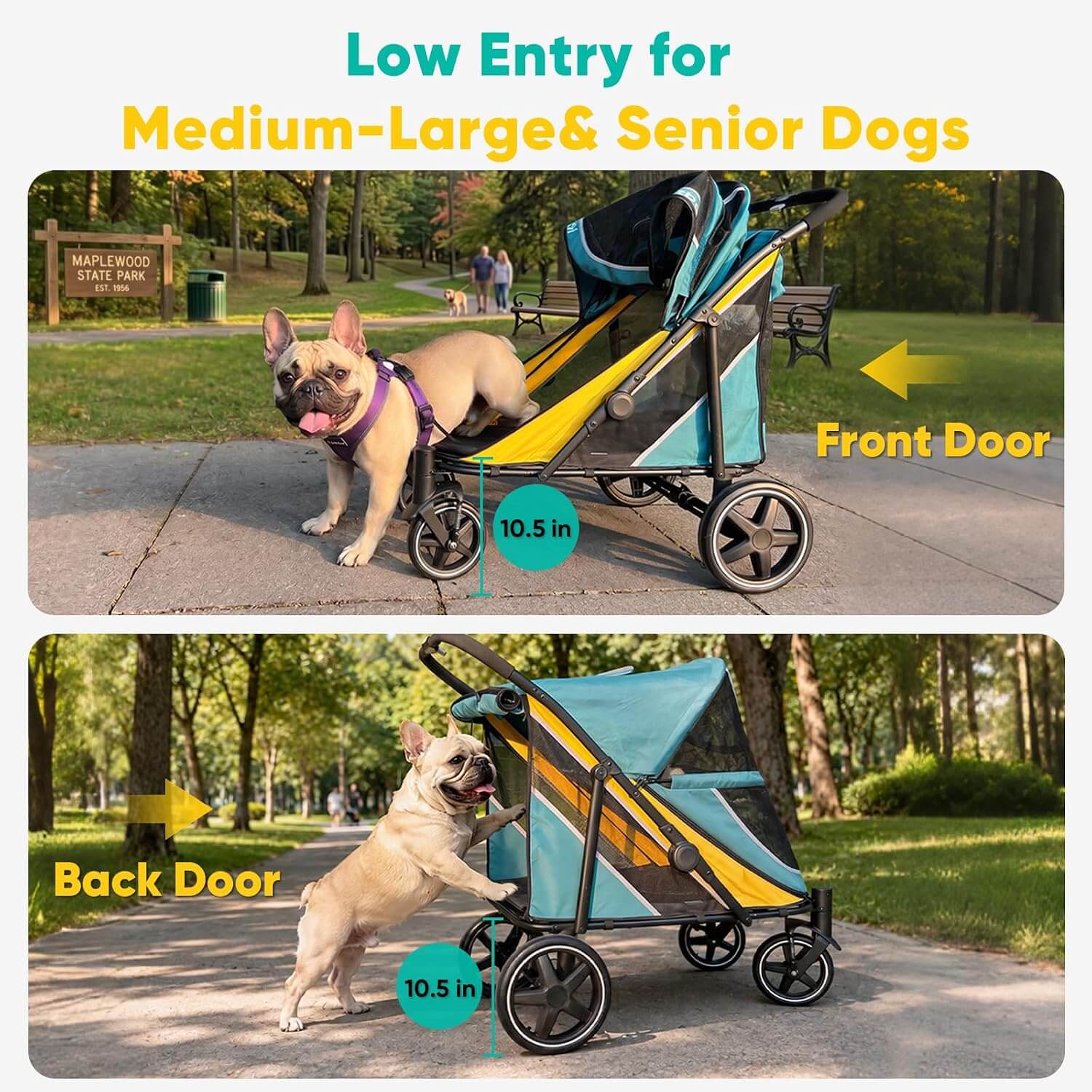 Petbobi Easy Fold Dual Entry Dog Stroller, Medium & Large Dogs