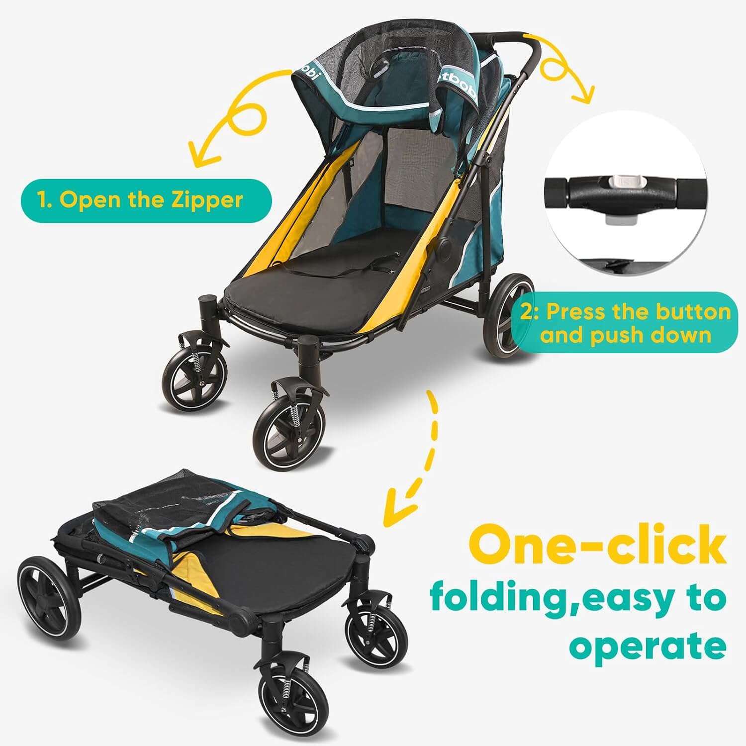 Petbobi Easy Fold Dual Entry Dog Stroller, Medium & Large Dogs