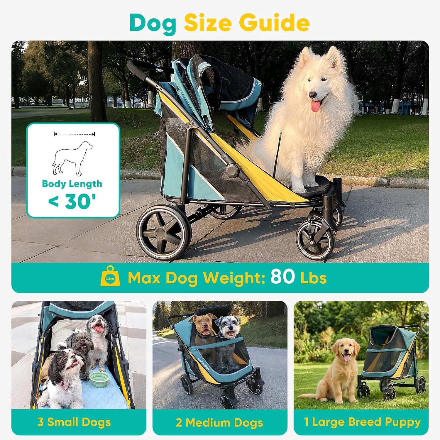 Petbobi Easy Fold Dual Entry Dog Stroller, Medium & Large Dogs
