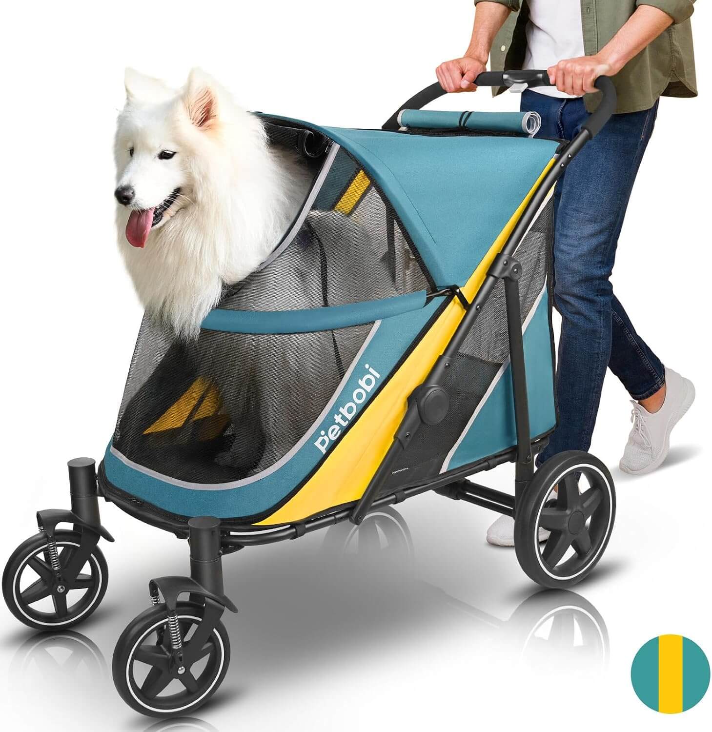 Petbobi Easy Fold Dual Entry Dog Stroller, Medium & Large Dogs