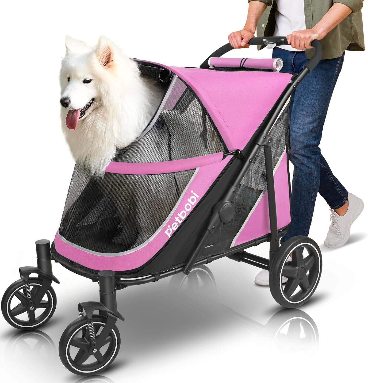 Petbobi Easy Fold Dual Entry Dog Stroller, Medium & Large Dogs