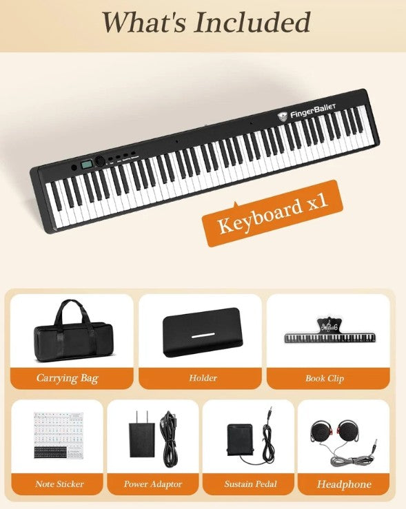 Portable 88-Key Folding Digital Piano, Full-Size Semi-Weighted Keyboard, BX20