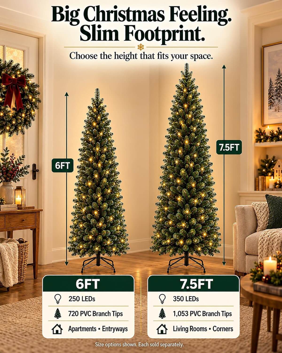 Probro Smart Pre-Lit Pencil Christmas Tree