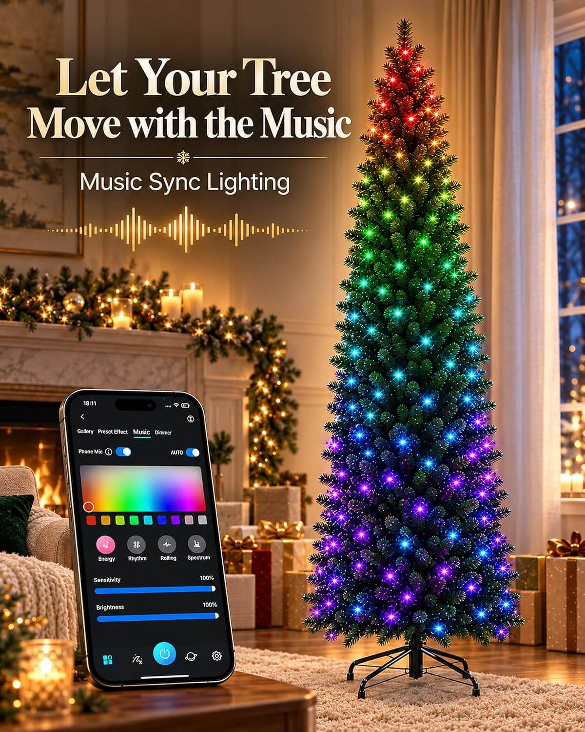 Probro Smart Pre-Lit Pencil Christmas Tree
