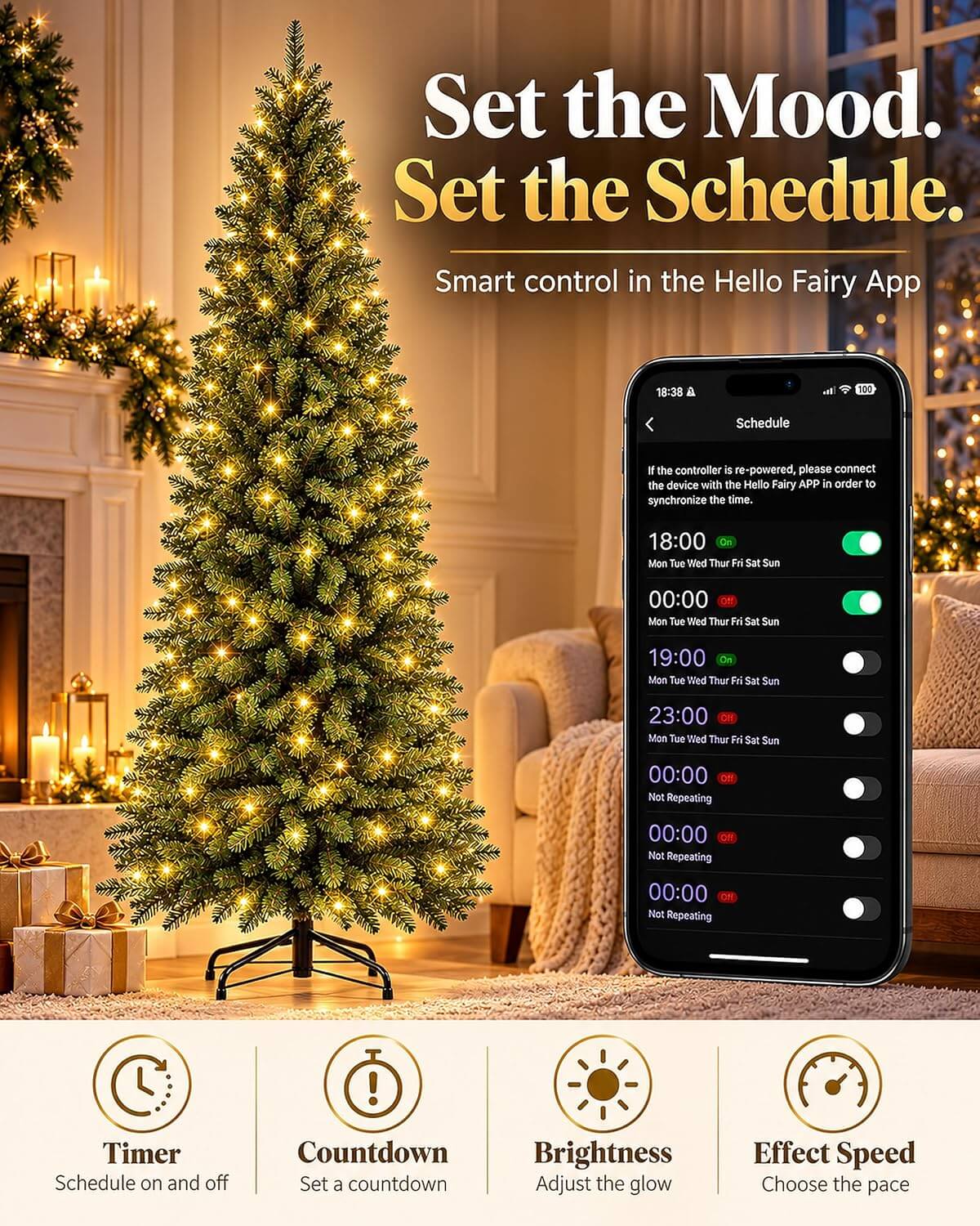 Probro Smart Pre-Lit Pencil Christmas Tree