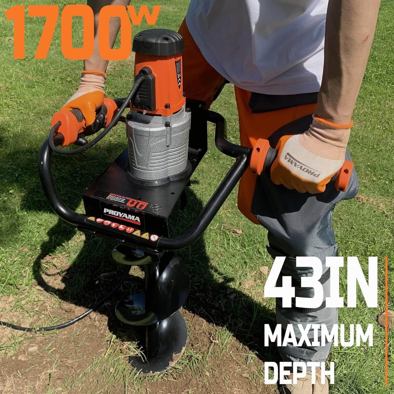 Proyama 1700W Corded Electric Post Hole Digger Earth Auger
