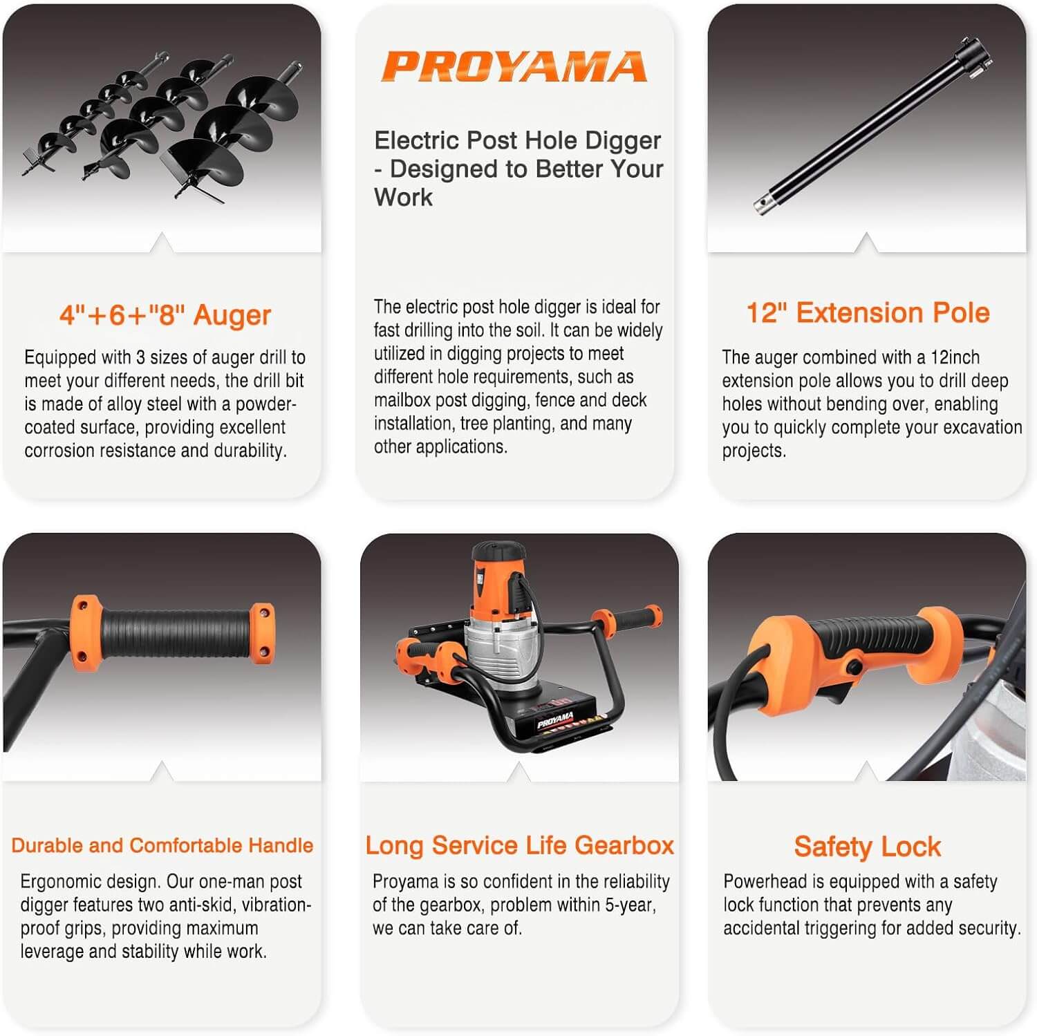 Proyama 1700W Corded Electric Post Hole Digger Earth Auger