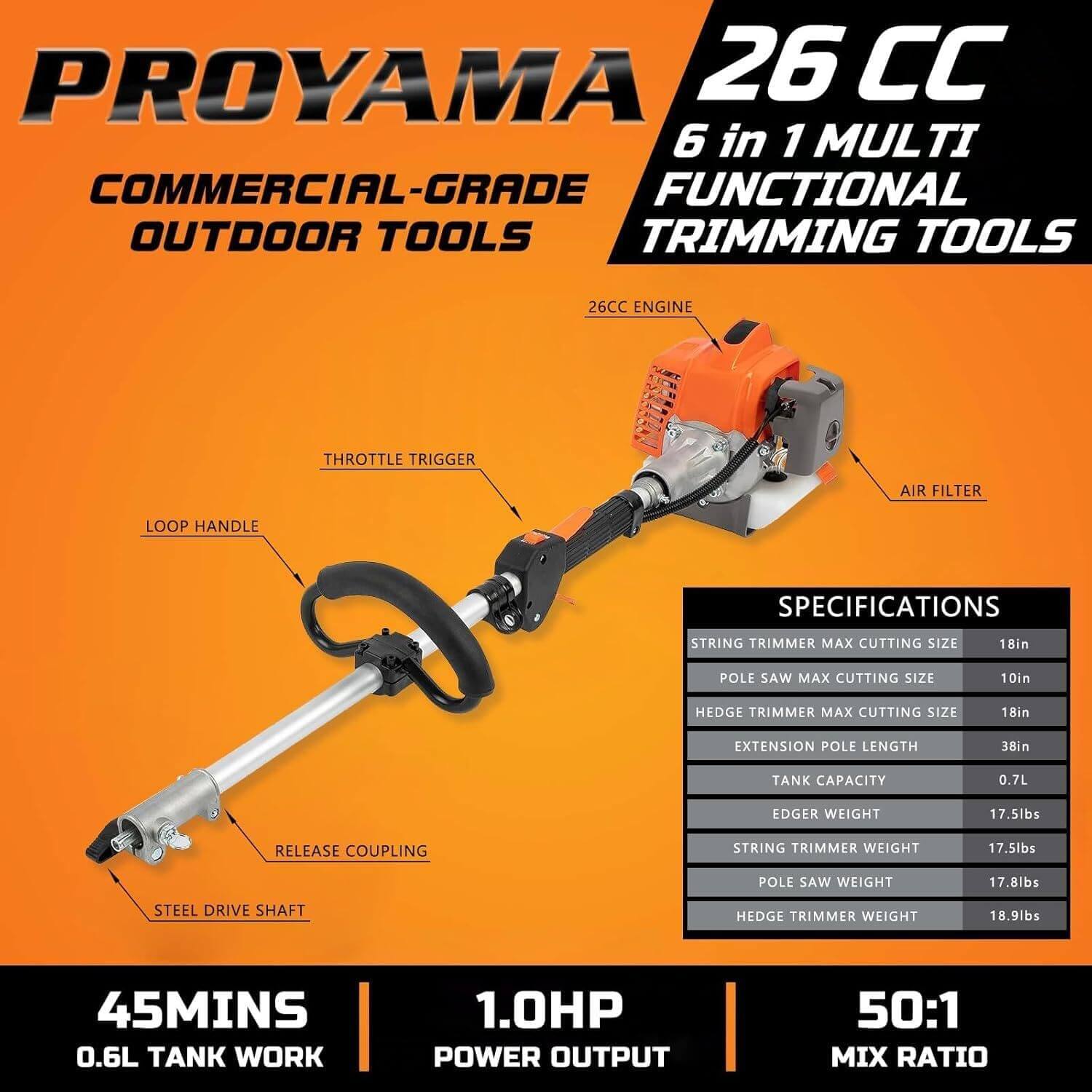 Proyama Multifunctional Gas Powered Hedge Trimmer