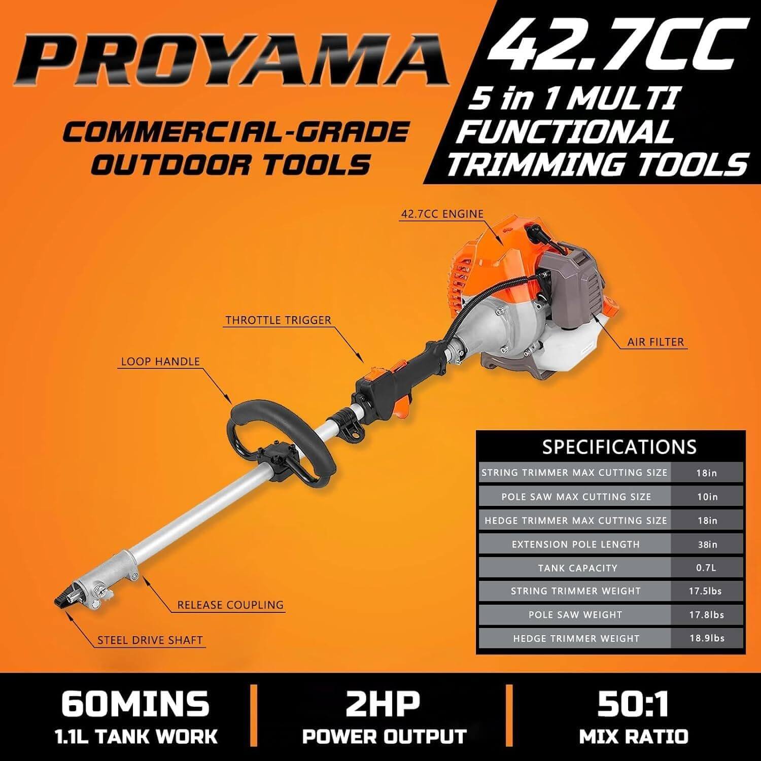 Proyama Multifunctional Gas Powered Hedge Trimmer