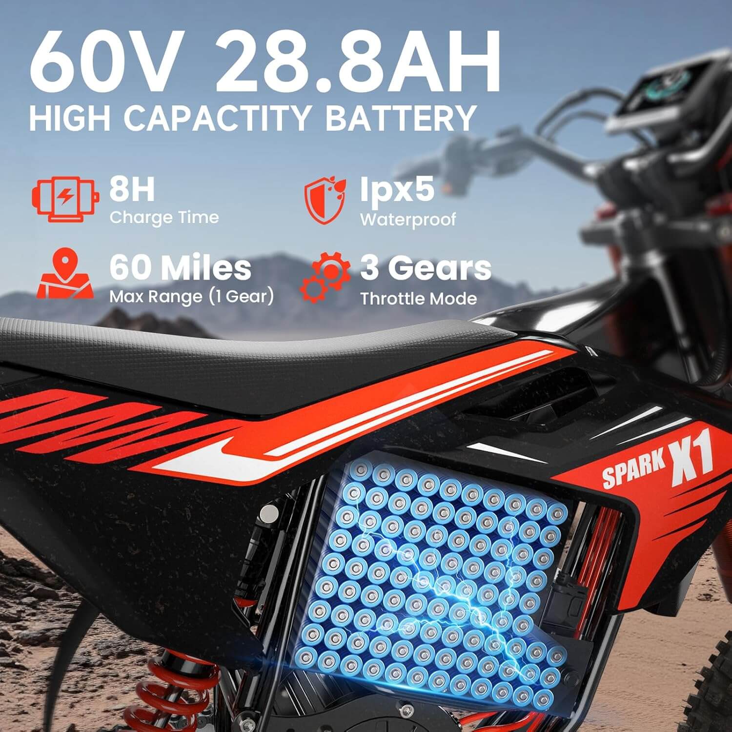 QRONGE X1 Spark 4500W 60V 28.8Ah Mid Drive Electric Dirt Bike
