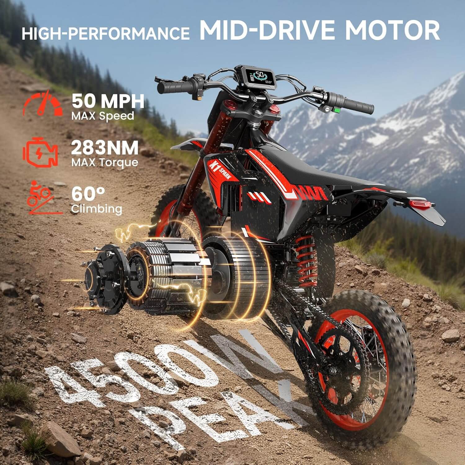 QRONGE X1 Spark 4500W 60V 28.8Ah Mid Drive Electric Dirt Bike