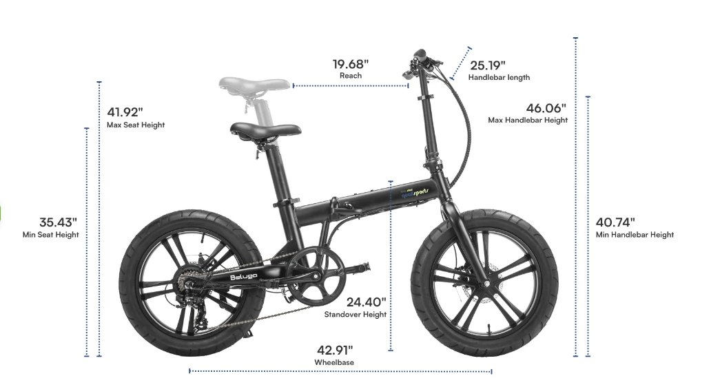 Qualisports BELUGA 500W 48V 20" 7 Speed Fat Tire Folding Electric Bike