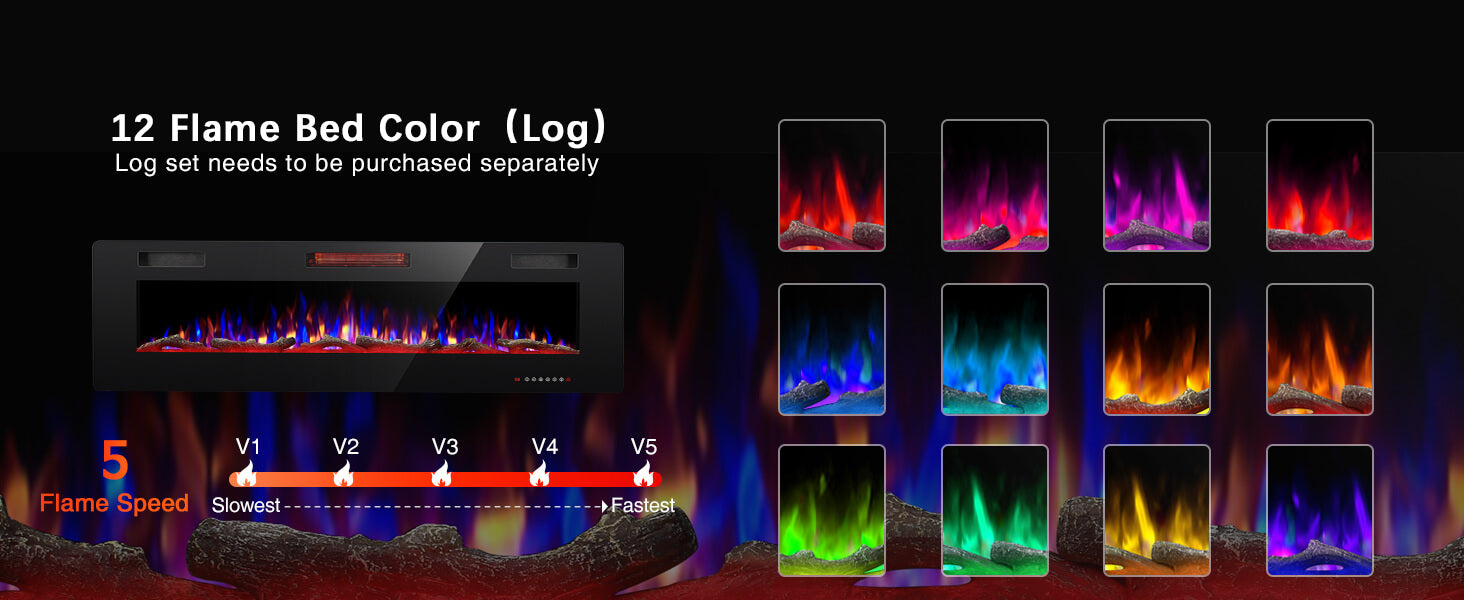 R.W.FLAME Ultra Thin Recessed/Wall Mounted Electric Fireplace