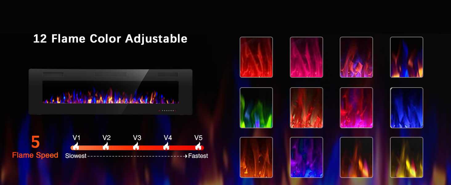 R.W.FLAME Ultra Thin Recessed/Wall Mounted Electric Fireplace