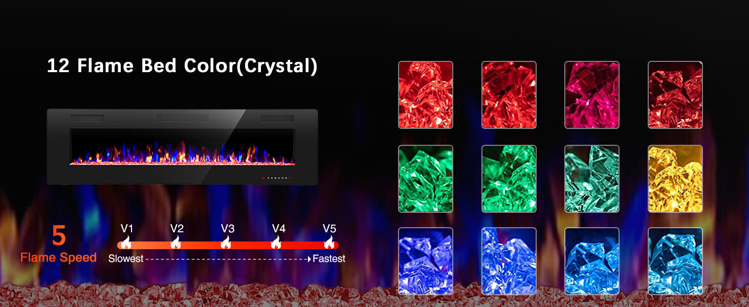 R.W.FLAME Ultra Thin Recessed/Wall Mounted Electric Fireplace