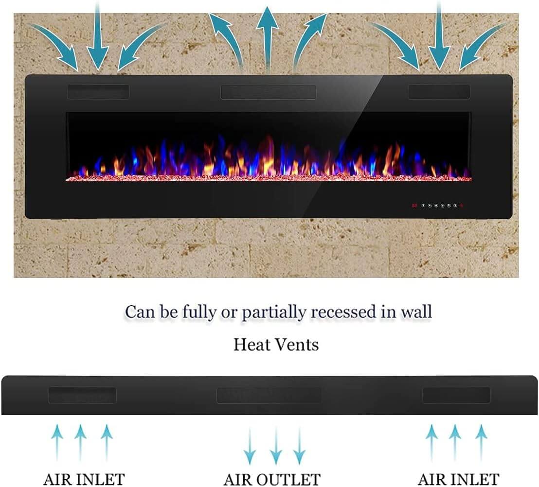 R.W.FLAME Ultra Thin Recessed/Wall Mounted Electric Fireplace