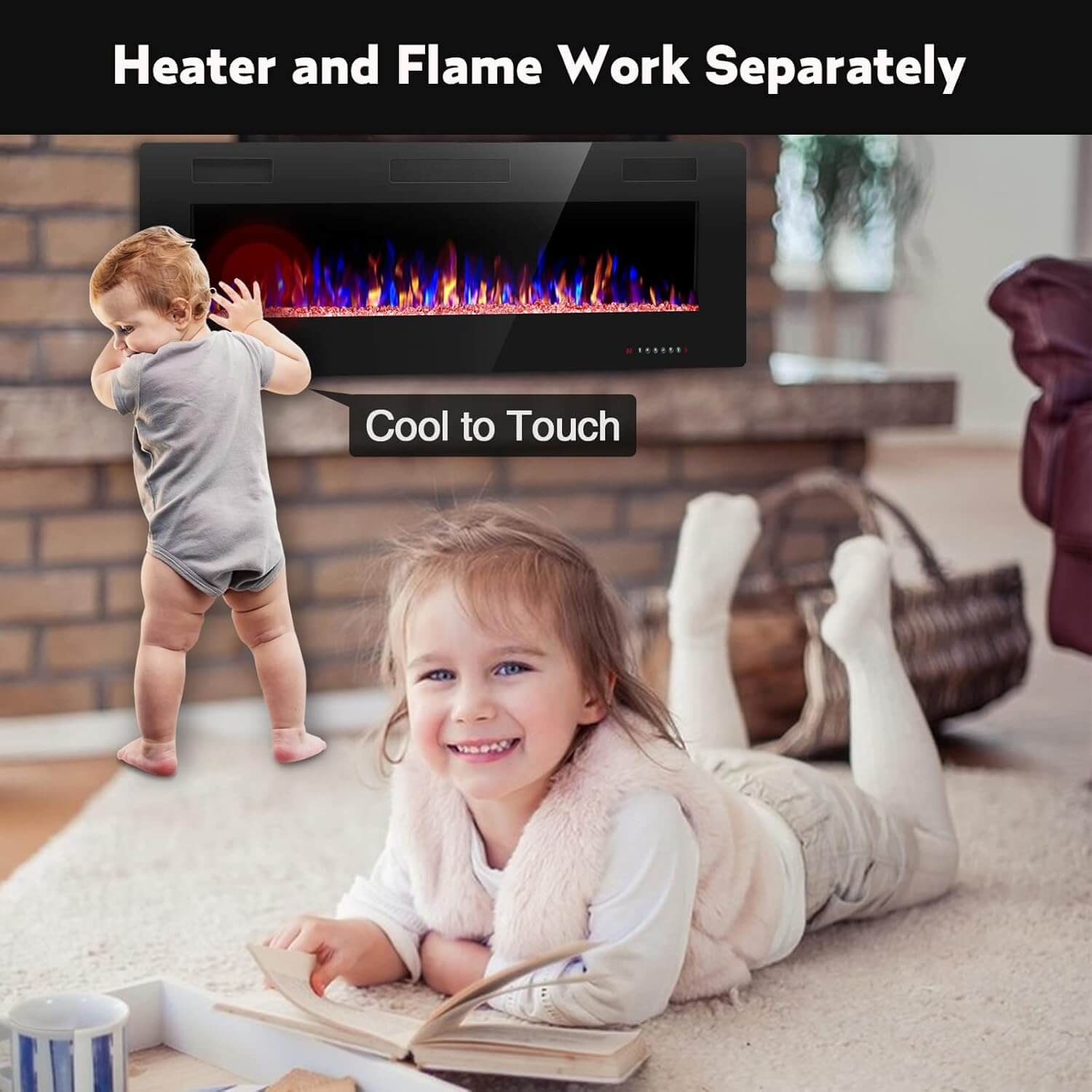 R.W.FLAME Ultra Thin Recessed/Wall Mounted Electric Fireplace