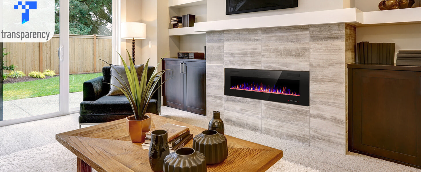 R.W.FLAME Ultra Thin Recessed/Wall Mounted Electric Fireplace