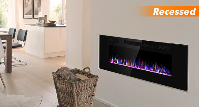 R.W.FLAME Ultra Thin Recessed/Wall Mounted Electric Fireplace