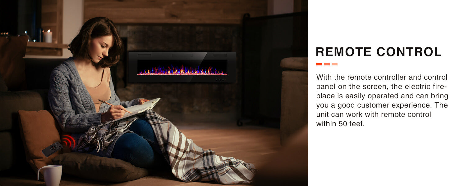 R.W.FLAME Ultra Thin Recessed/Wall Mounted Electric Fireplace