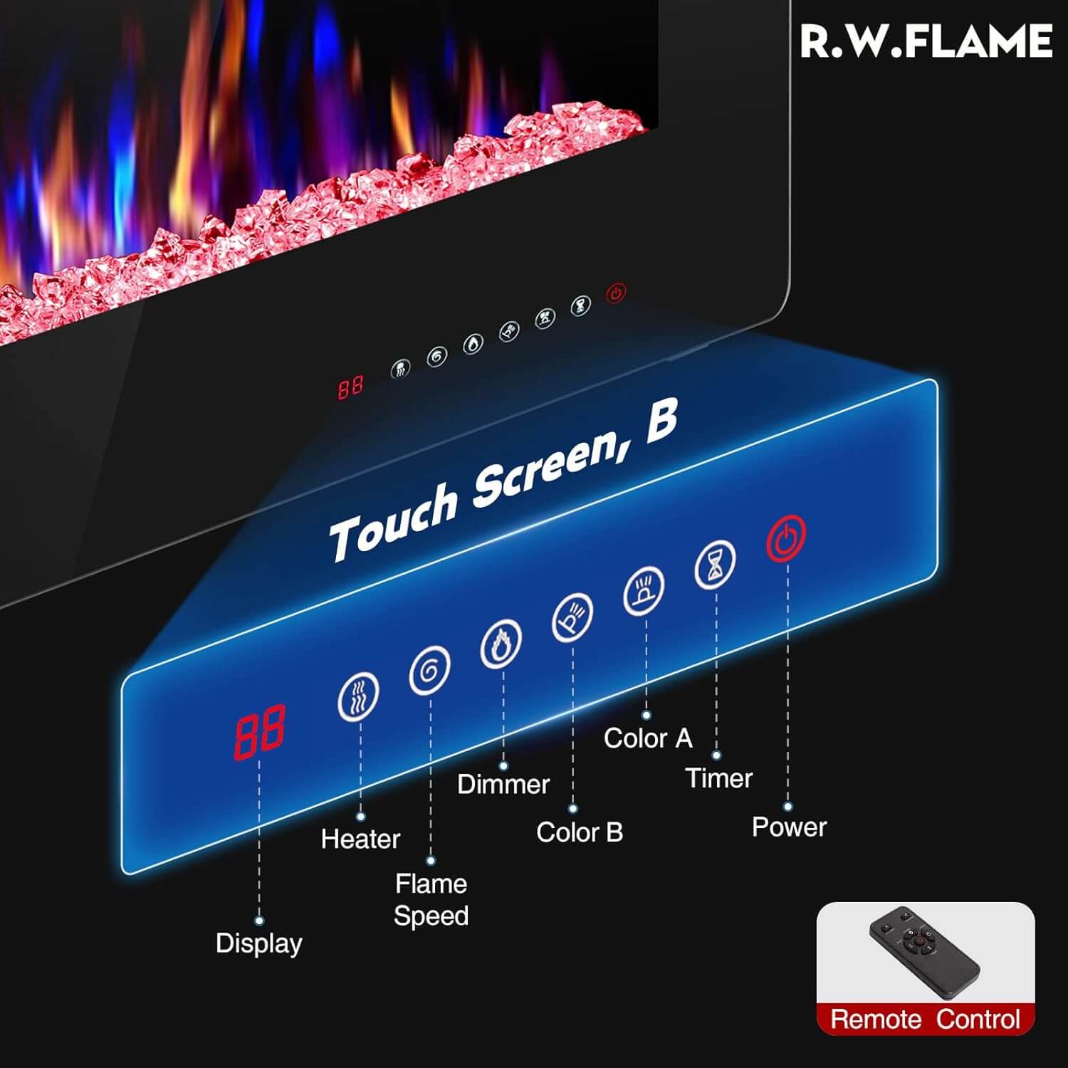 R.W.FLAME Ultra Thin Recessed/Wall Mounted Electric Fireplace