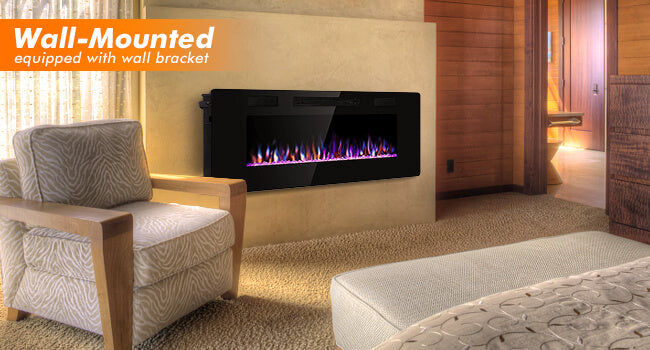 R.W.FLAME Ultra Thin Recessed/Wall Mounted Electric Fireplace