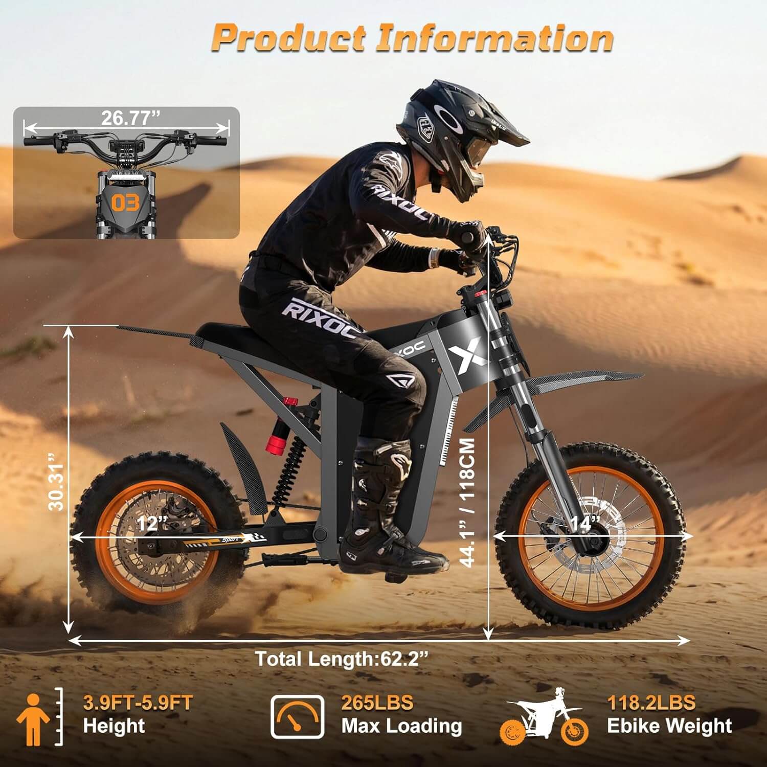 RIXOC GT16 3000W 52V Full Suspension Electric Dirt Bike