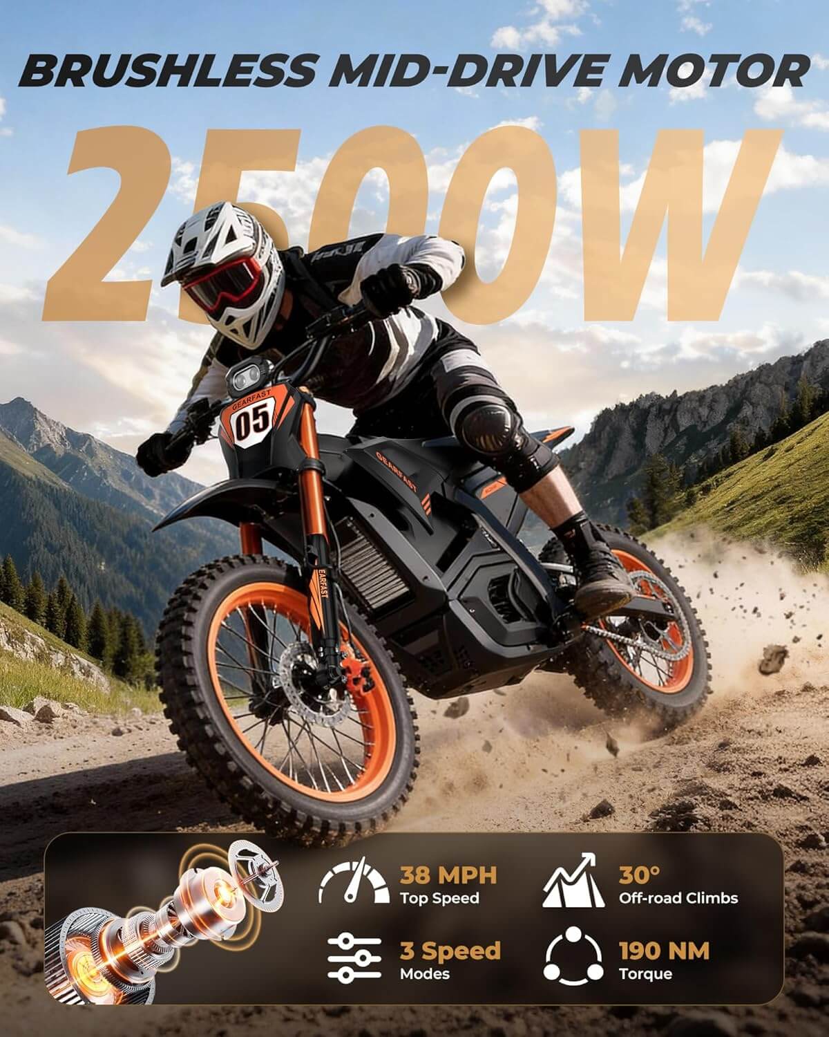 RKJ ZERO 7 2500W 48V Mid Drive Electric Dirt Bike