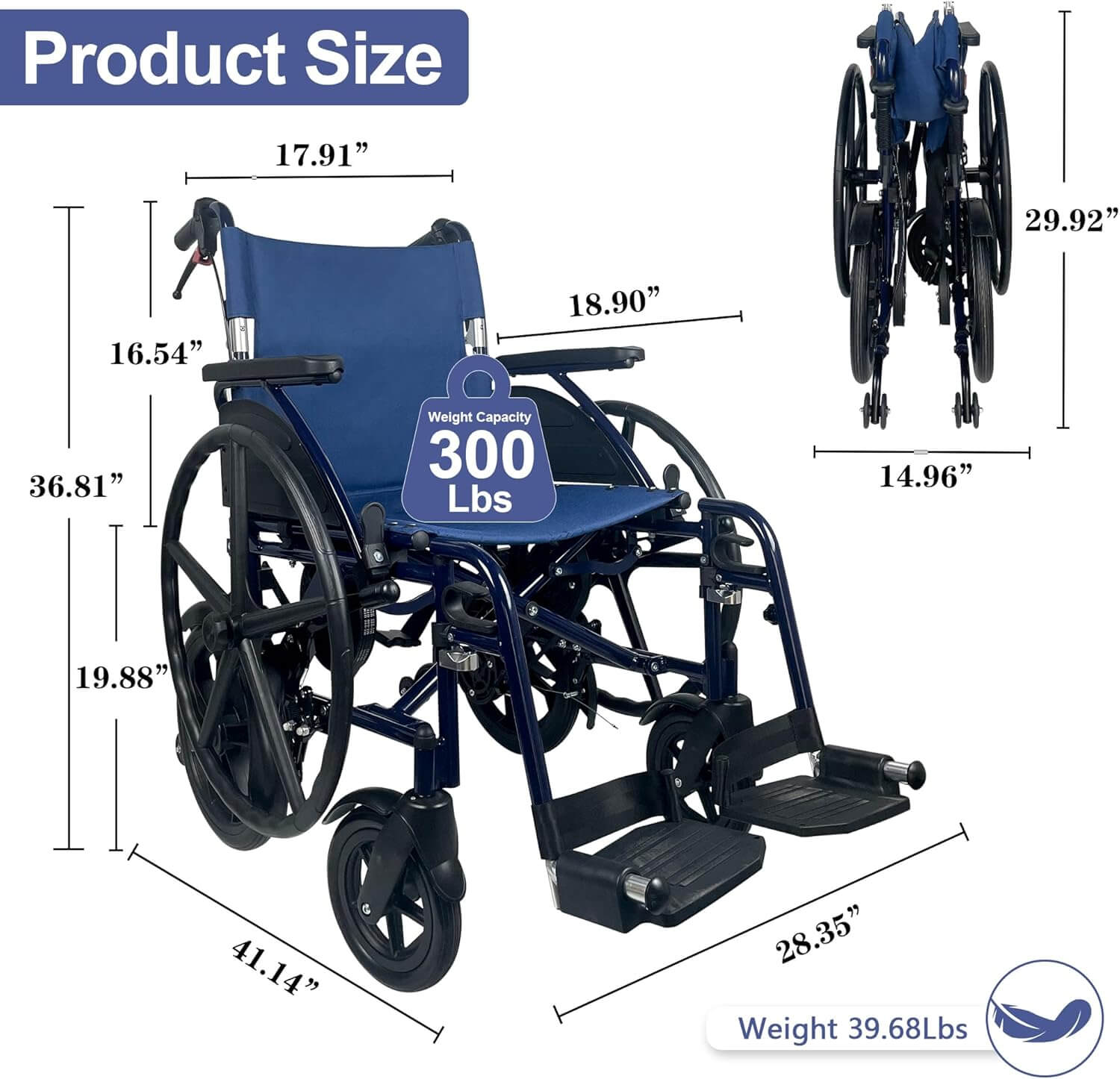 Retaoldth Self Propelled Manual Wheelchair, 18" Seat, Dual Brakes