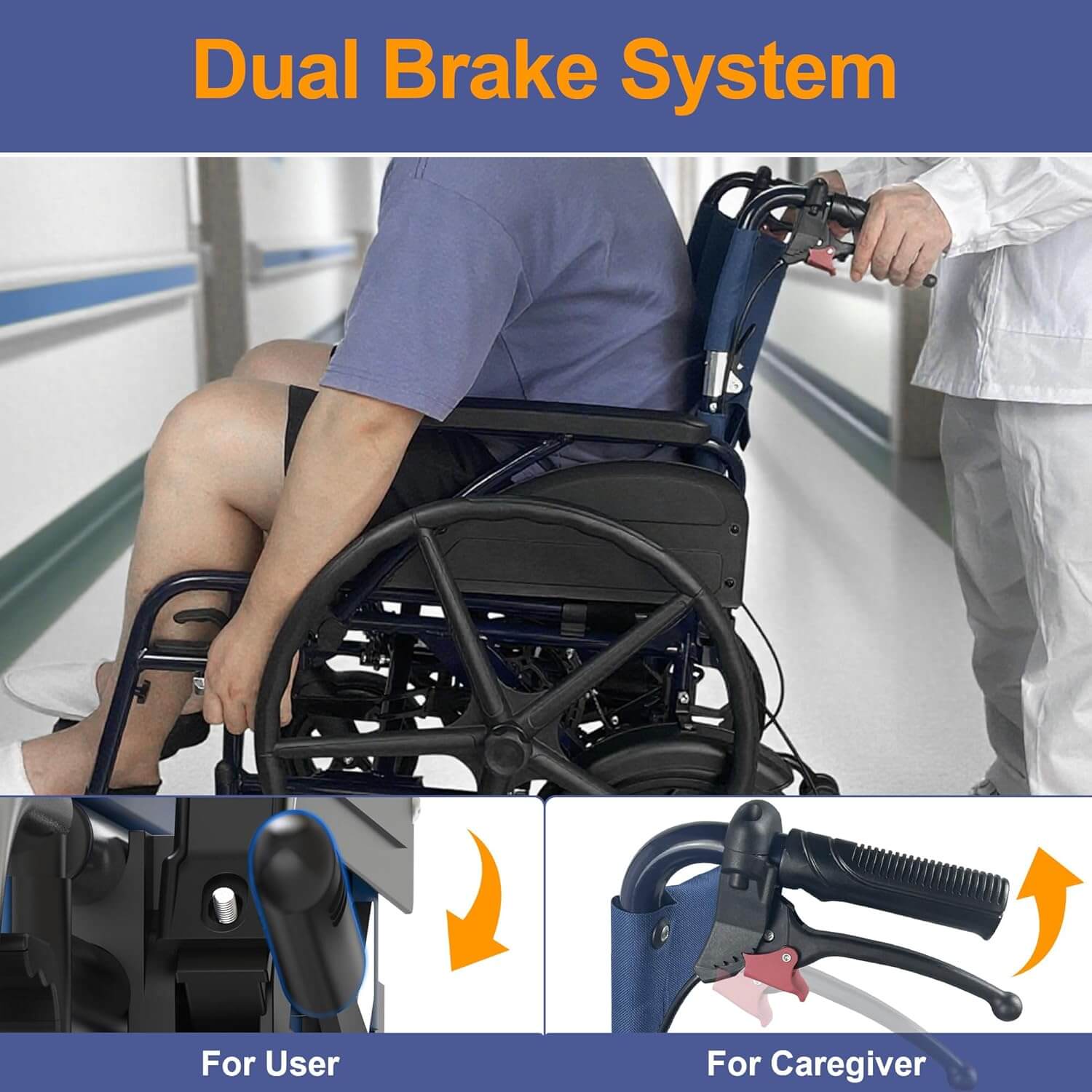 Retaoldth Self Propelled Manual Wheelchair, 18" Seat, Dual Brakes