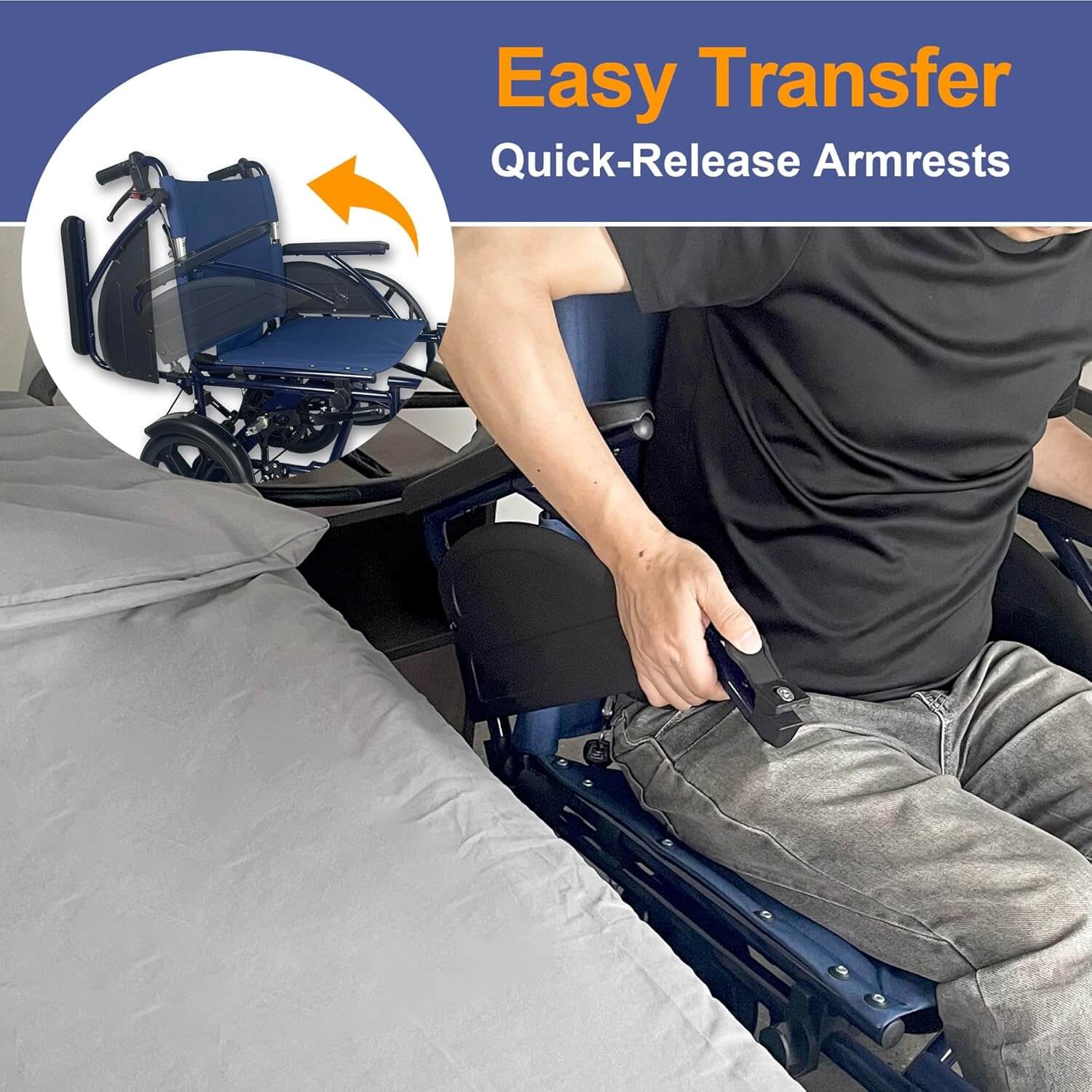 Retaoldth Self Propelled Manual Wheelchair, 18" Seat, Dual Brakes