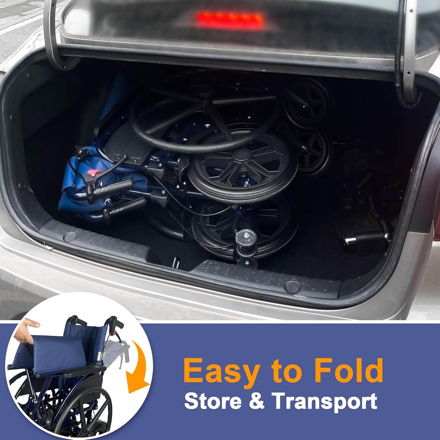 Retaoldth Self Propelled Manual Wheelchair, 18" Seat, Dual Brakes