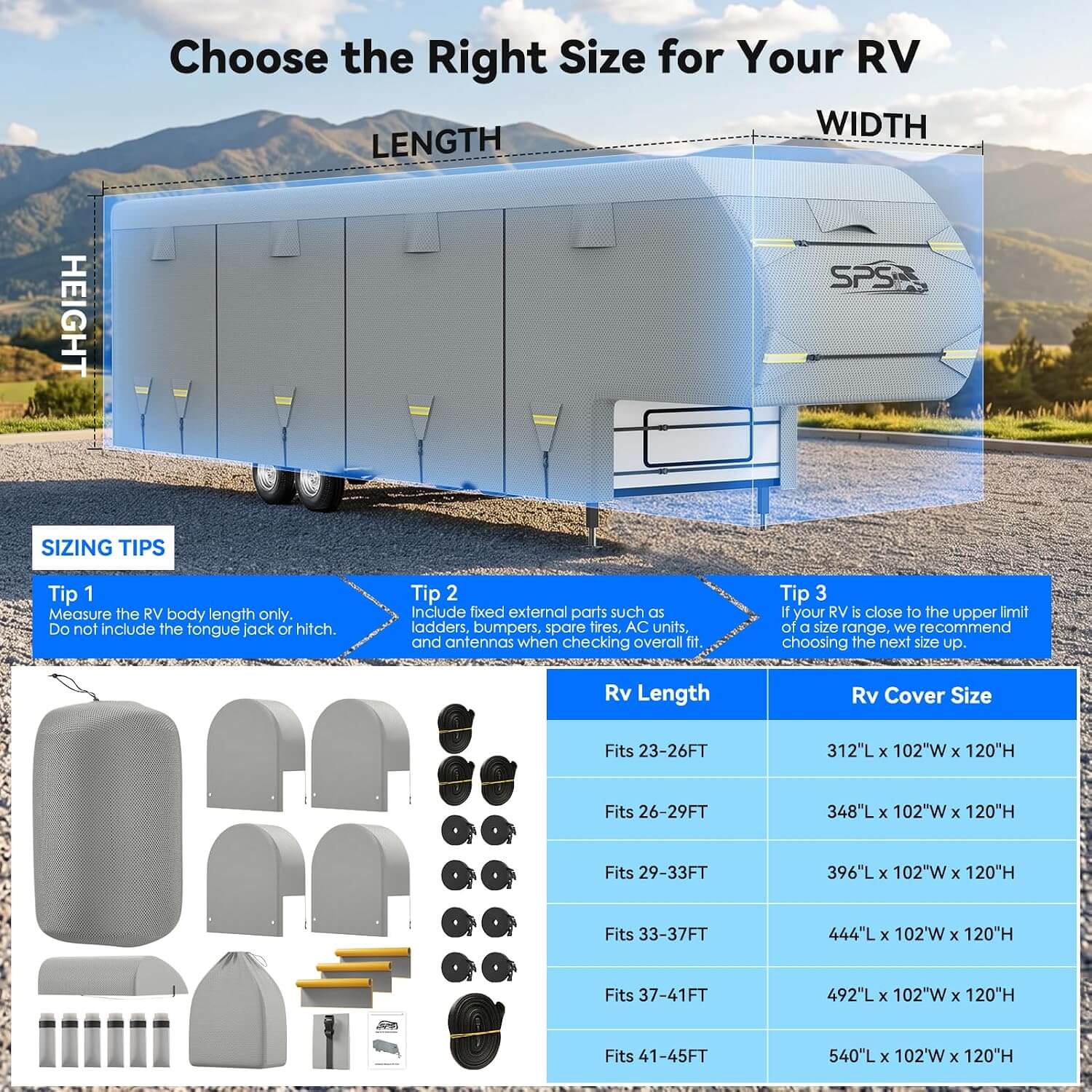 SPS 5th Wheel 8-Layer Waterproof RV Camper Cover
