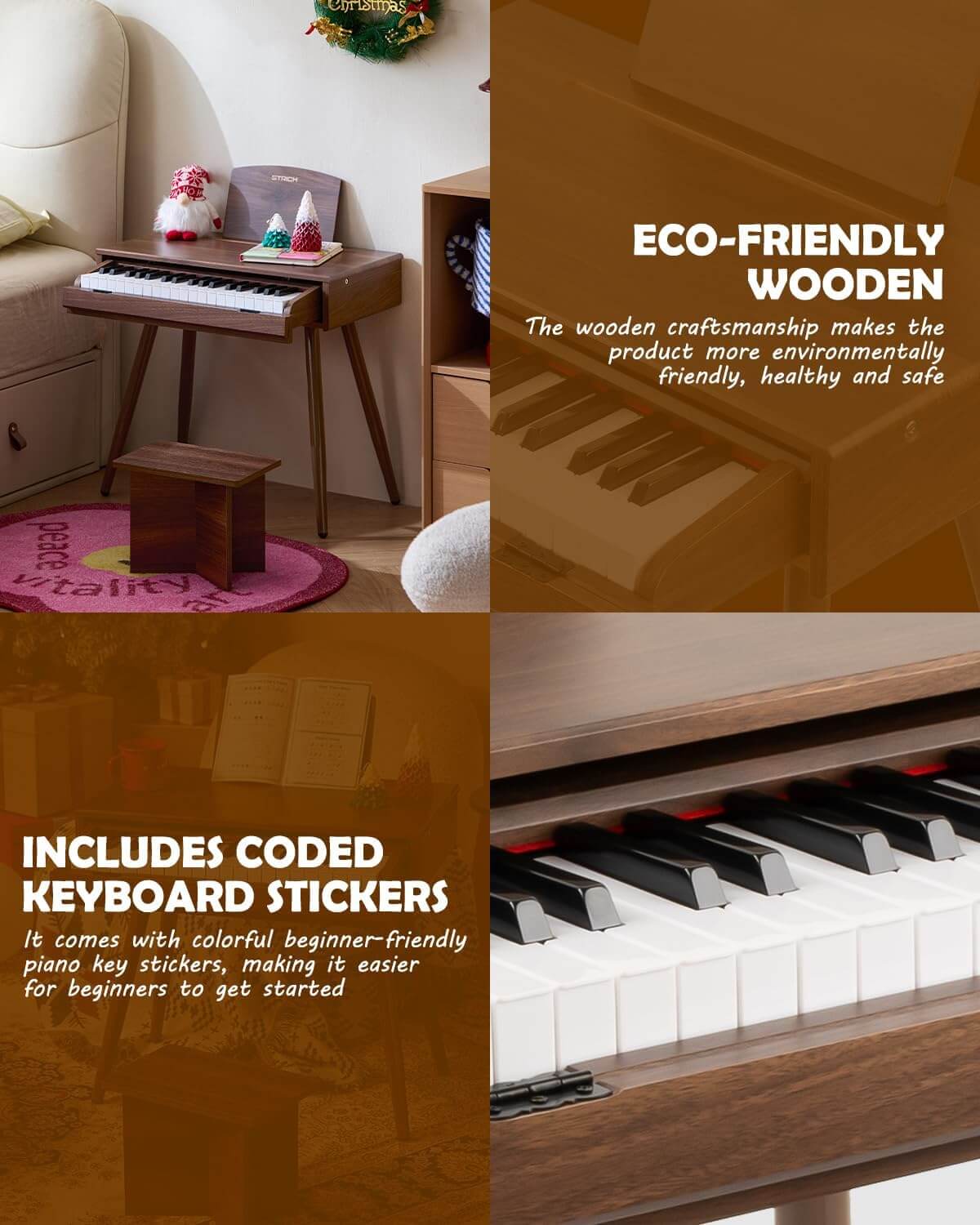 STRICH 37-Key Kids' Digital Toy Piano Keyboard Set with Stand & Chair