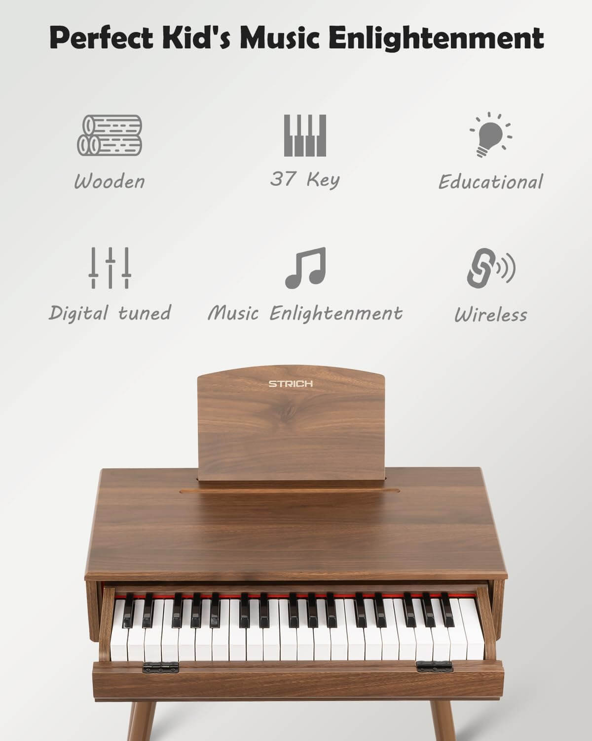 STRICH 37-Key Kids' Digital Toy Piano Keyboard Set with Stand & Chair