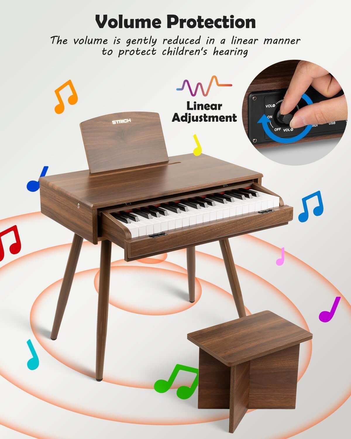 STRICH 37-Key Kids' Digital Toy Piano Keyboard Set with Stand & Chair
