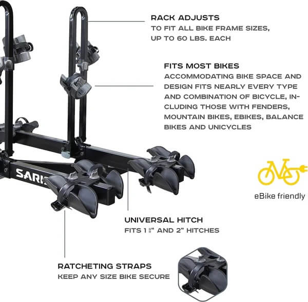 Saris FREEDOM 4 BIKES Hitch Mount Bike Rack, 2" Hitch, Tray Style