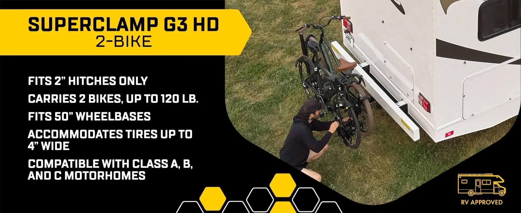 Saris SUPERCLAMP G3 HD 2 BIKES RV COMPATIBLE Hitch Bike Rack Transport System