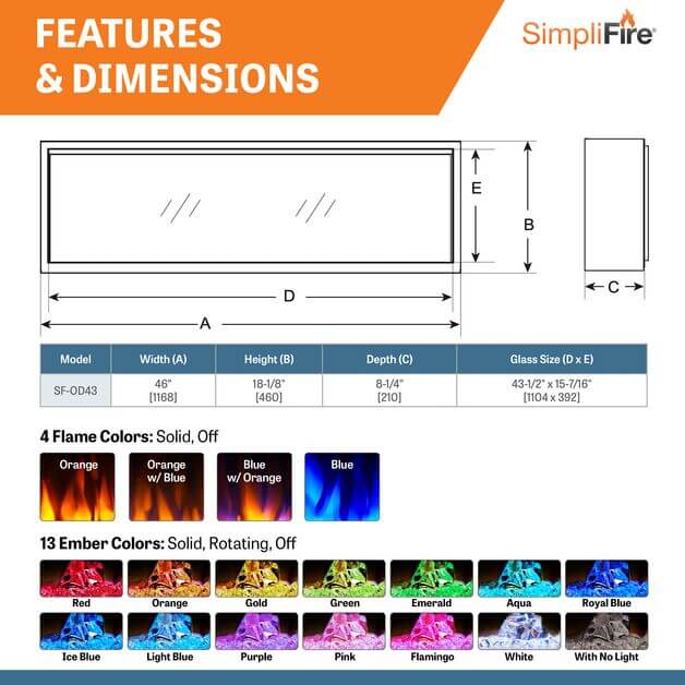 SimpliFire FORUM SF-OD43 43" Vent-Free Linear Outdoor Electric Fireplace