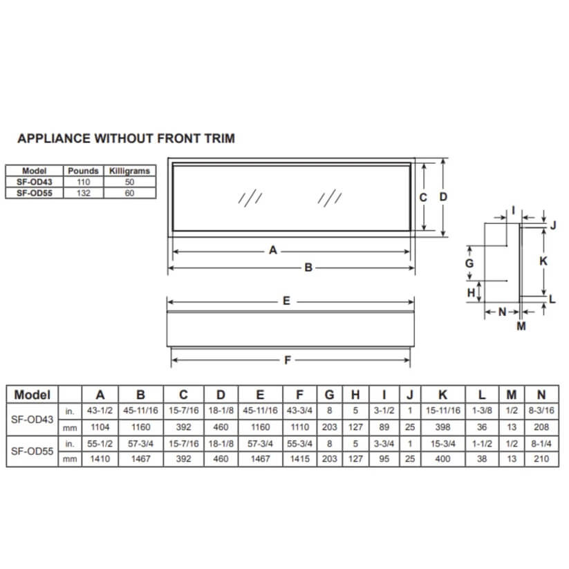 SimpliFire FORUM SF-OD55 55" Vent-Free Linear Outdoor Electric Fireplace