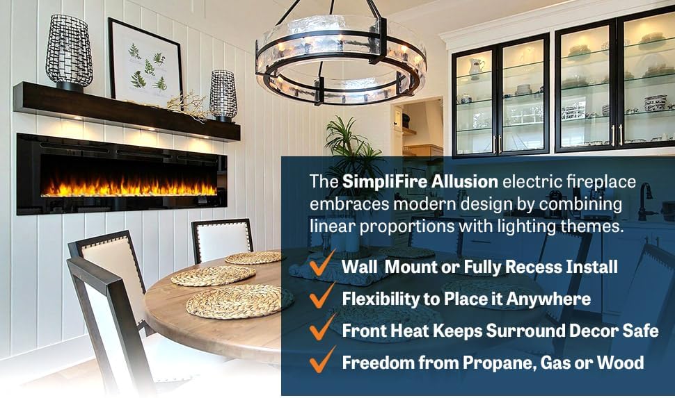 SimpliFire SF-ALL40-BK 40" Allusion Recessed Linear Electric Fireplace