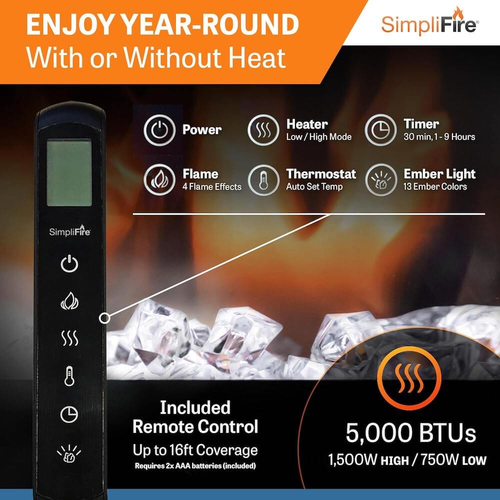 SimpliFire SF-ALL40-BK 40" Allusion Recessed Linear Electric Fireplace