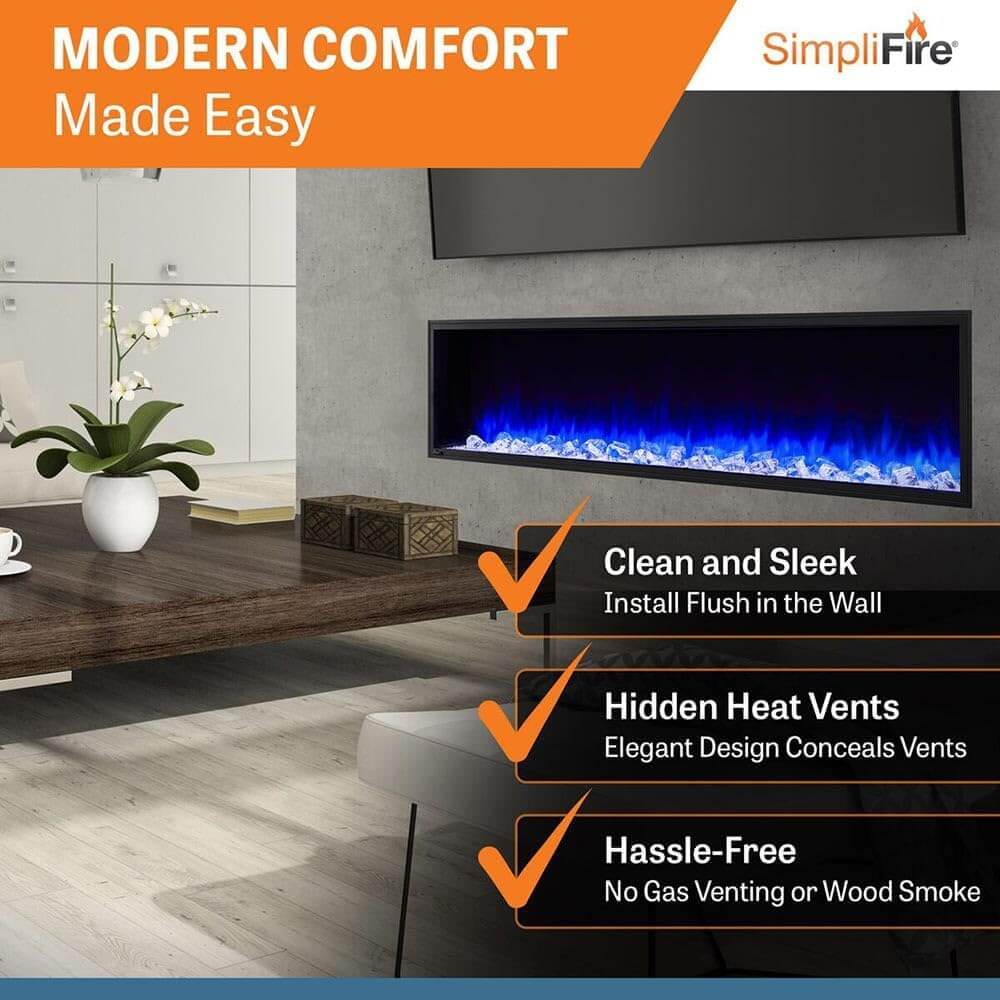 SimpliFire Scion SF-SC78-BK 78" Clean Face Wall Mount Linear Electric Fireplace