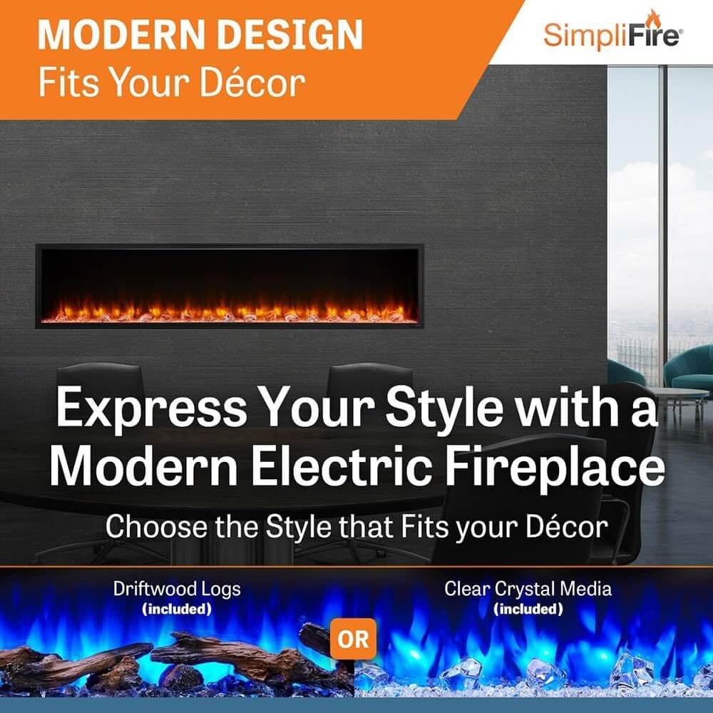 SimpliFire Scion SF-SC78-BK 78" Clean Face Wall Mount Linear Electric Fireplace