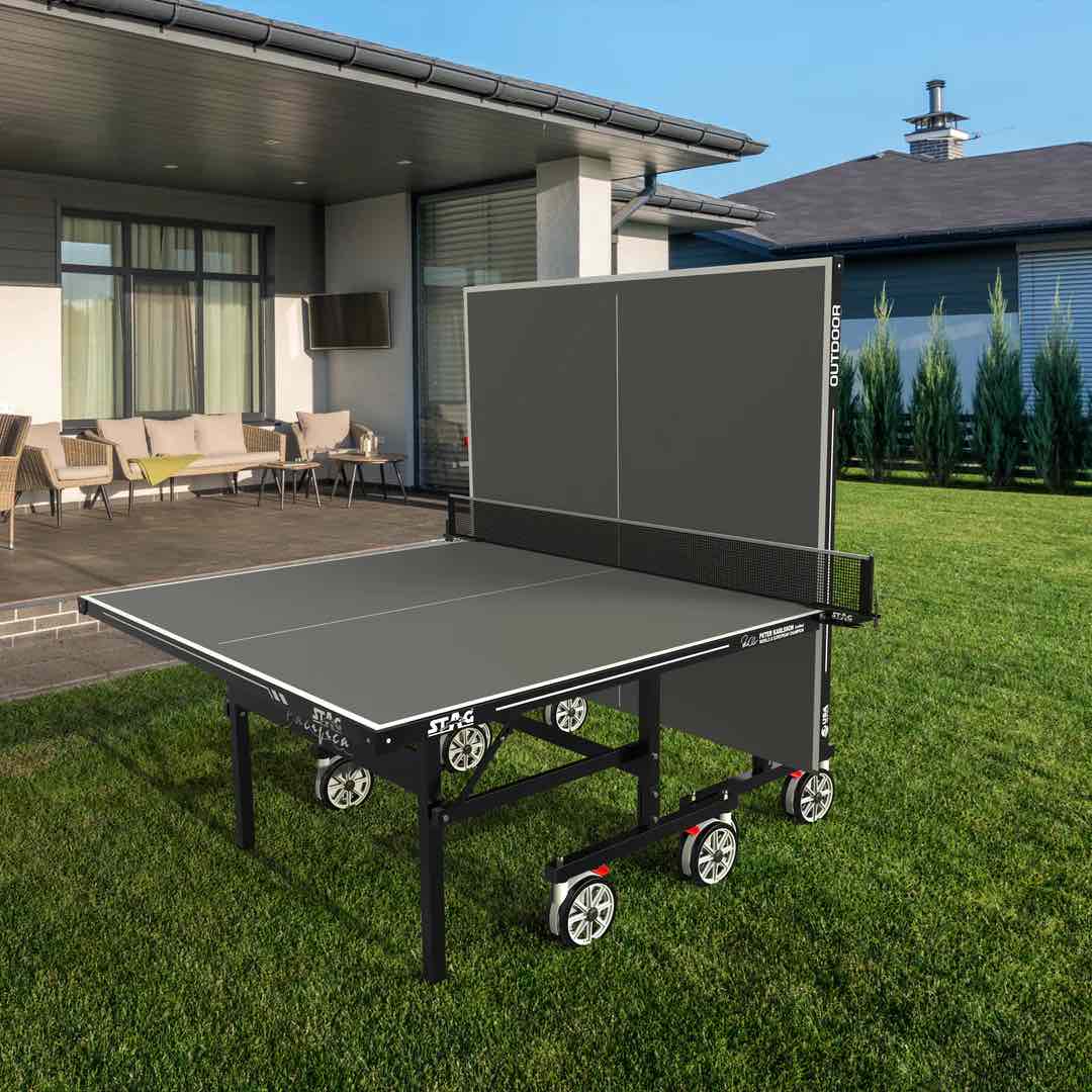 Stag PACIFICA GRAY OUTDOOR Folding Weatherproof TT Table Tennis Table, 4-Player Bundle