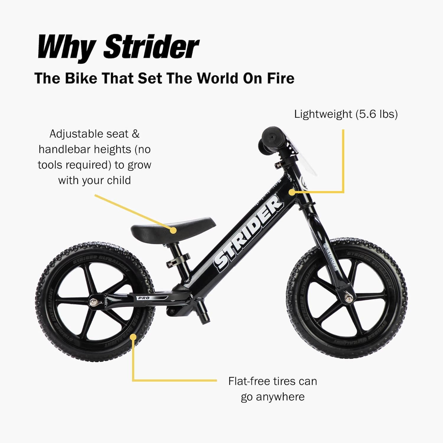 Strider 12 PRO No-Pedal Balance Bike, 18 months to 5 years